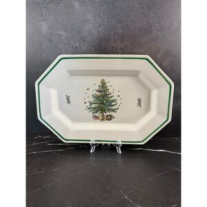 VTG Nikko Christmastime Octogonal Christmas Tree 16in Ceramic Platter MINT!